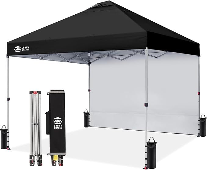CROWN SHADES 10×10 Pop Up Canopy with 1 Side Wall – Beach Tent with One Push Setup – Outdoor Sun Shade for Events.