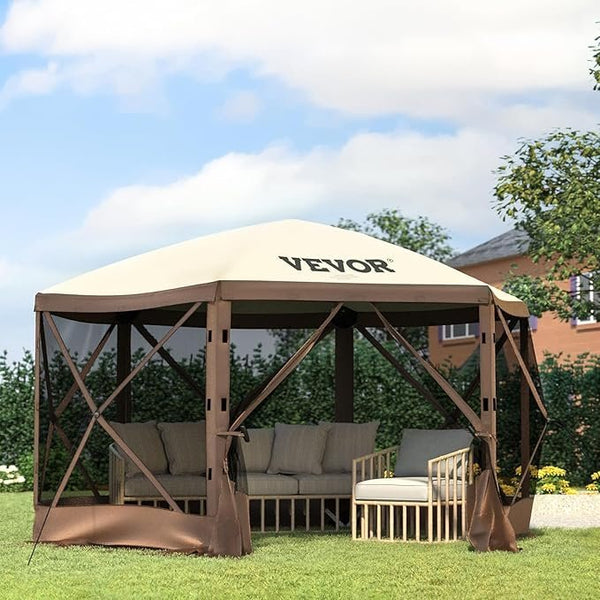 VEVOR Pop Up Gazebo Screen Tent, Pop-Up Instant Gazebo Tents with Mosquito Netting Outdoor Canopy, 6 Sided Sun Shelter.