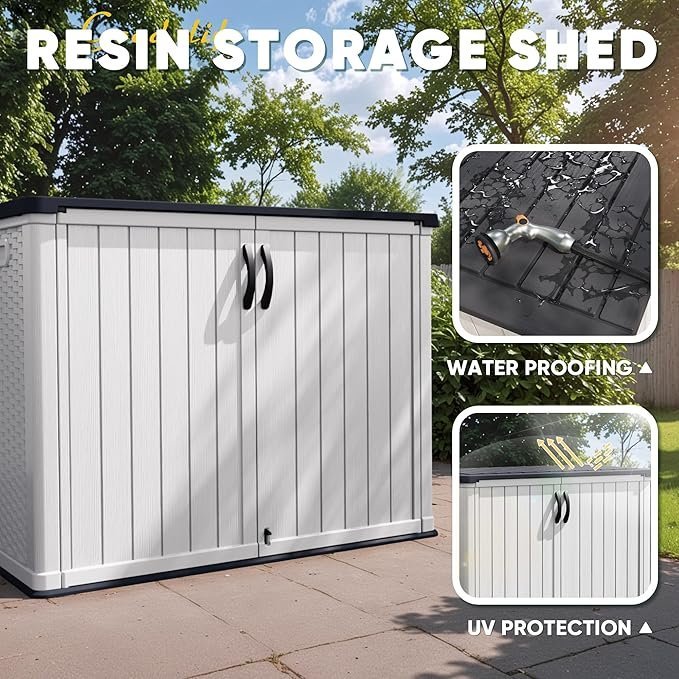 Devoko Outdoor Storage Cabinet 26 Cu Ft with Lockable Doors, Horizontal Storage Shed Waterproof Patio Tools Storage Box.
