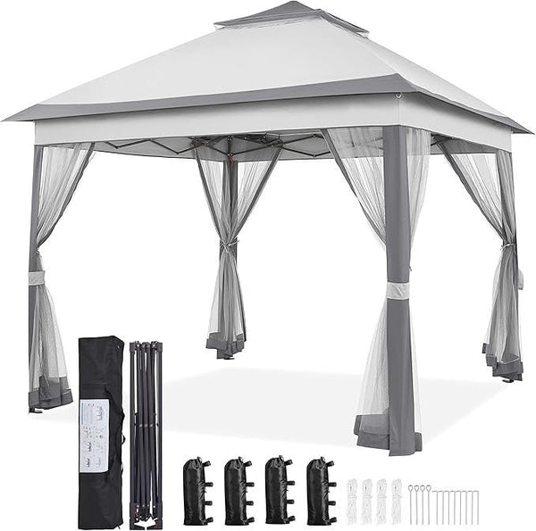 Yaheetech 11×11 Pop Up Gazebo Outdoor Canopy Shelter, Instant Patio Gazebo Sun Shade Canopy Tent with 4 Sandbags, 2.