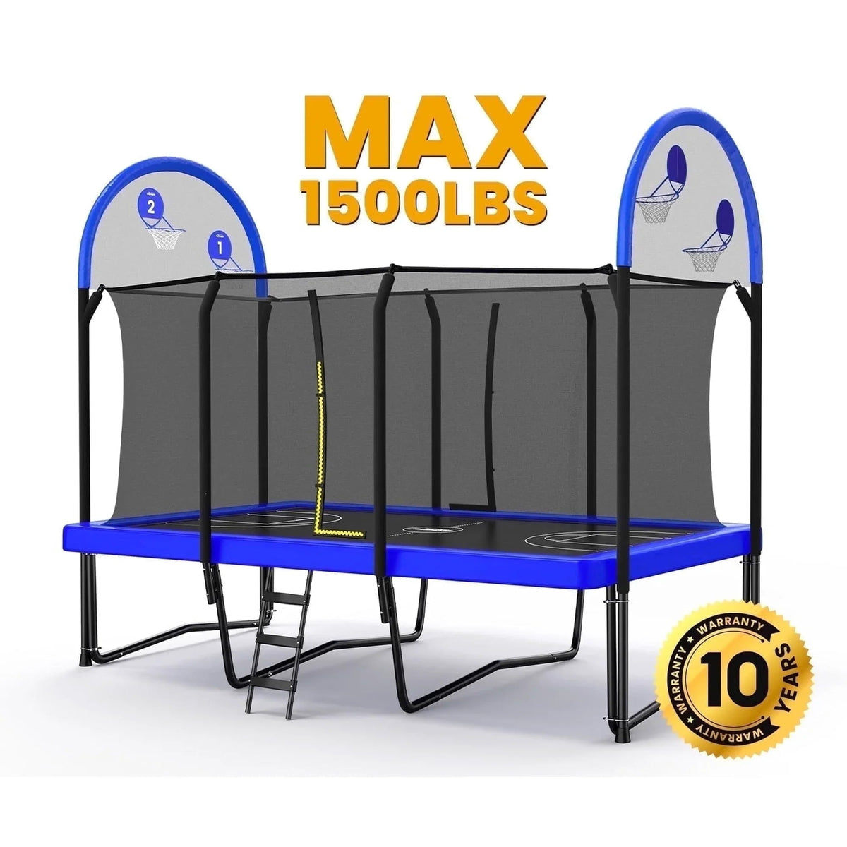 Zupapa 1500LBS Weight Capacity Rectangle Trampoline Basketball Hoop 10x17FT 9X15FT 8X14FT Outdoor Square Gymnastics.