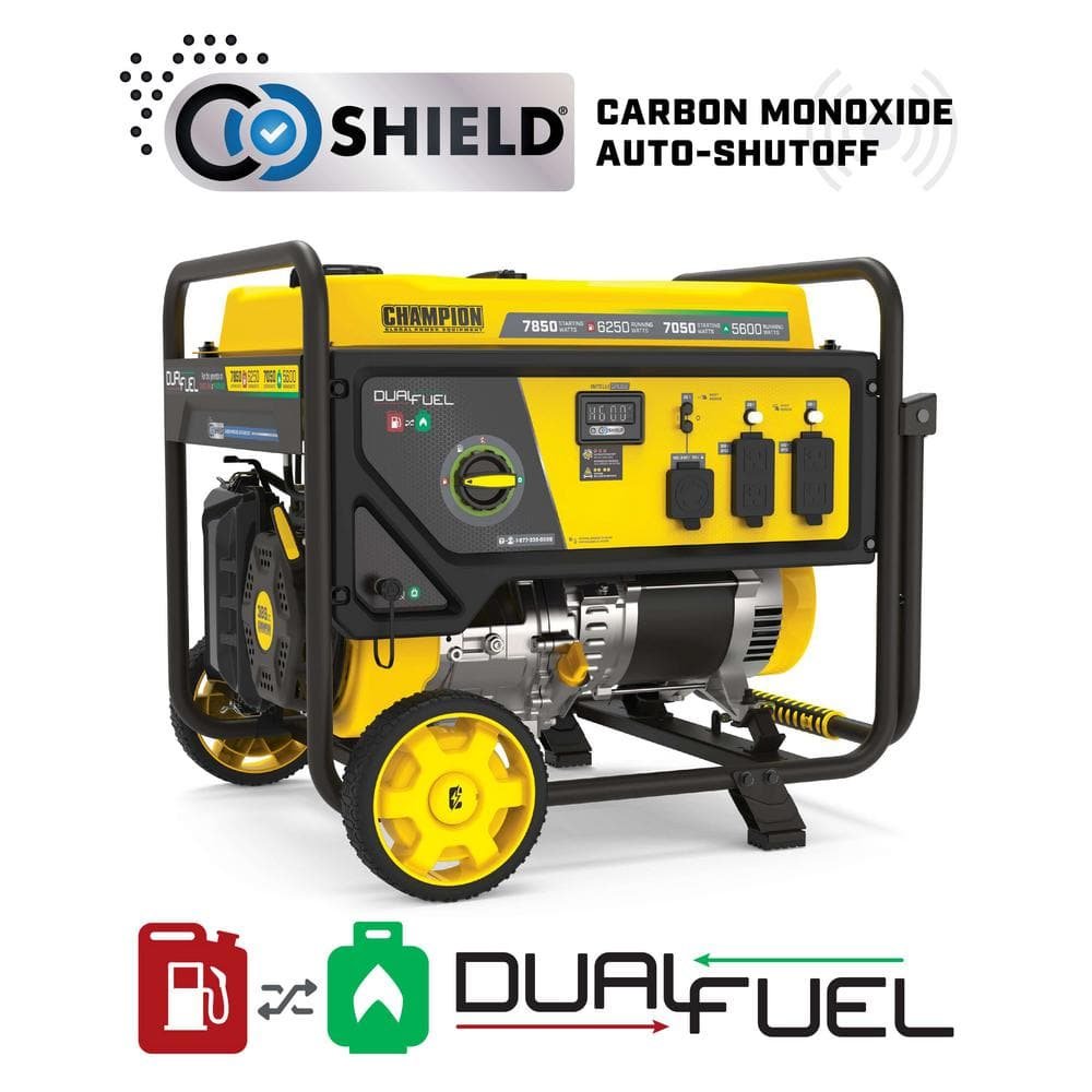 Champion Power Equipment 7850/6250-Watt Recoil Start Dual Fuel Portable Generator w/ Free 3-Year Warranty for Home.