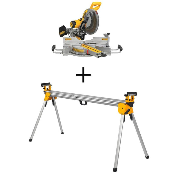 DEWALT 15 Amp Corded 12 in. Double Bevel Sliding Compound Miter Saw and Heavy Duty Miter Saw Stand with Wrench &.