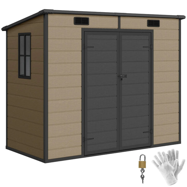 Outsunny 8'×4' Outdoor Storage Shed Light Brown Resin