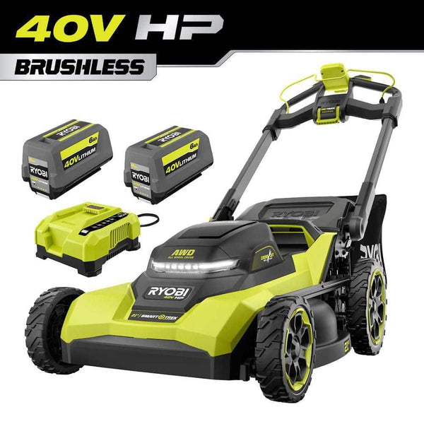 RYOBI 40V HP 21 in. Brushless Cordless Cross Cut Self-Propelled All Wheel Drive Mower w/ (2) 6.0 Ah Batteries & Charger.