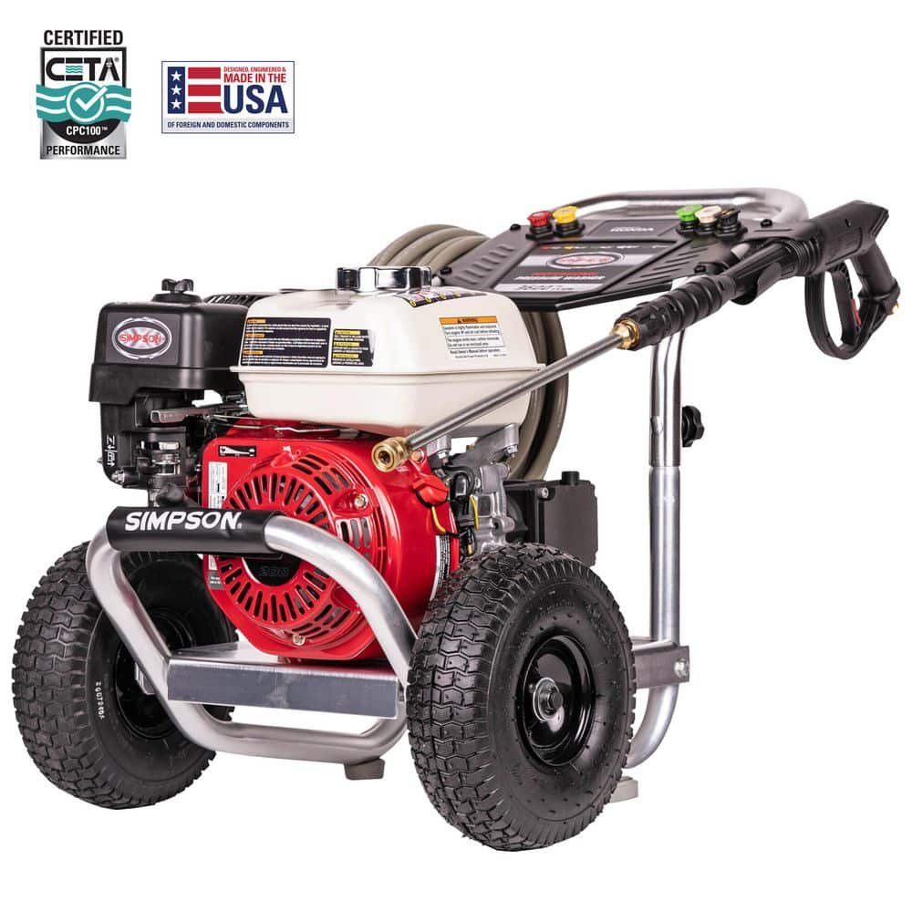 SIMPSON 3600 PSI 2.5 GPM Gas Pressure Washer, Honda GX200 Engine and Aluminum Frame, Commercial Cold Water Power Washer.