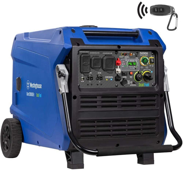 Westinghouse 12,000-Watt Remote Electric Start Dual Fuel Gas and Propane Powered Inverter Generator with CO Sensor.