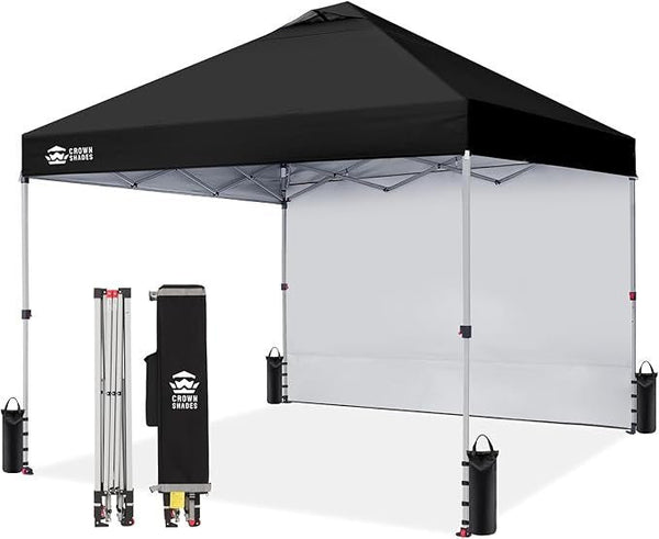 CROWN SHADES 10×10 Pop Up Canopy with 1 Side Wall – Beach Tent with One Push Setup – Outdoor Sun Shade for Events.