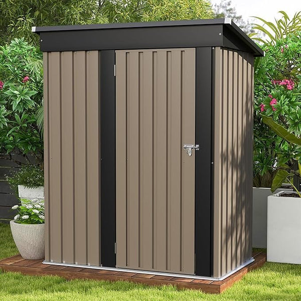 Patiowell 5×3 FT Outdoor Storage Shed, Tool Shed with Sloping Roof and Lockable Door, Metal Shed for Backyard Garden.