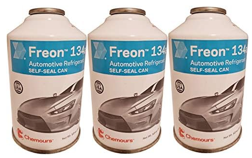 Chemours R-134a Refrigerant – 3-Pack (12oz Self-Sealing Cans) with Gauge, MVAC