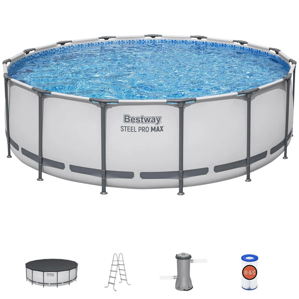 Bestway Steel Pro MAX 15' x 48" Prismatic Stone Pool Set| Durable Construction, Easy Assembly, and All-Inclusive.