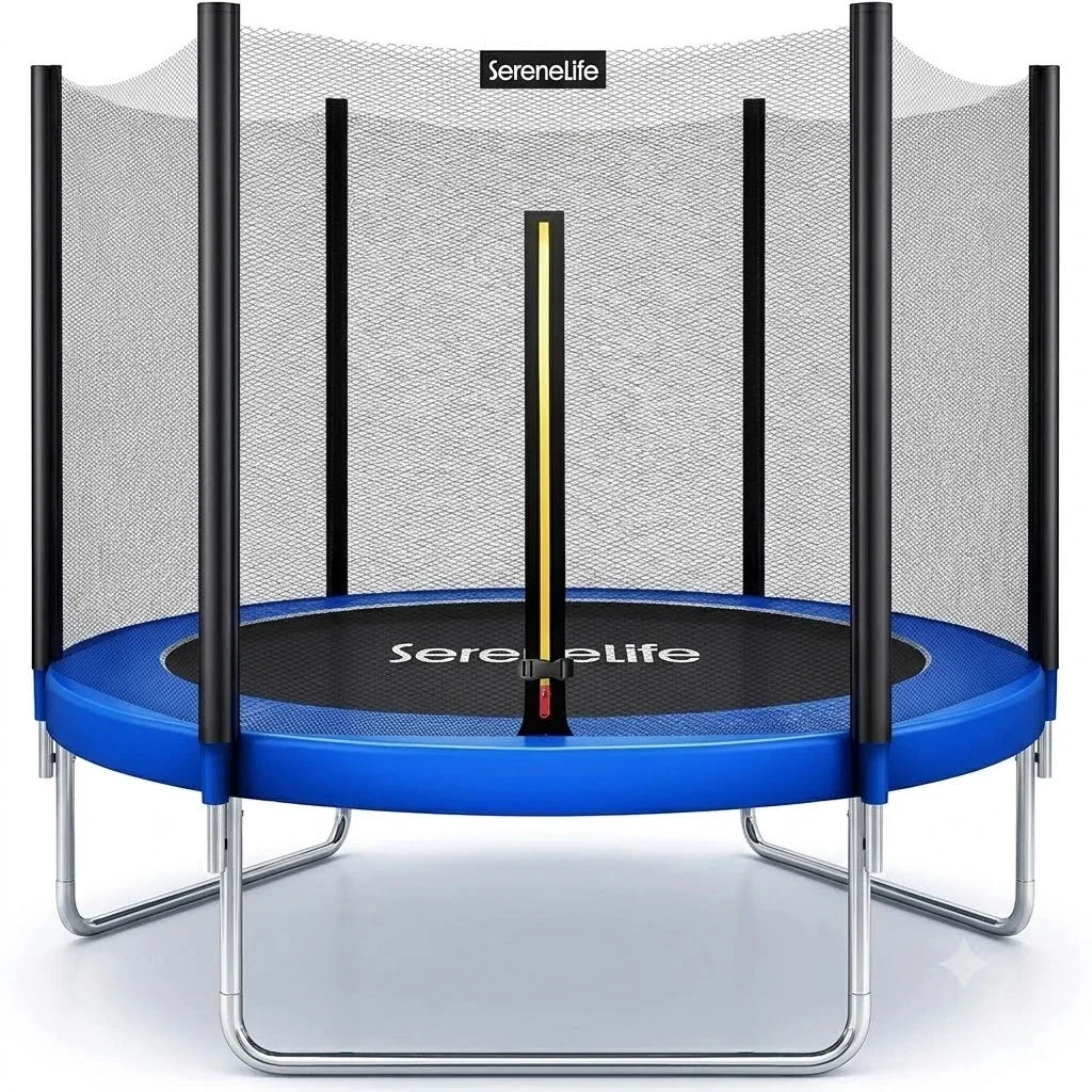 SereneLife 8FT 10FT 12FT 14FT Outdoor Trampoline for Kids – Recreational Backyard Trampoline with Curved Safety Poles.