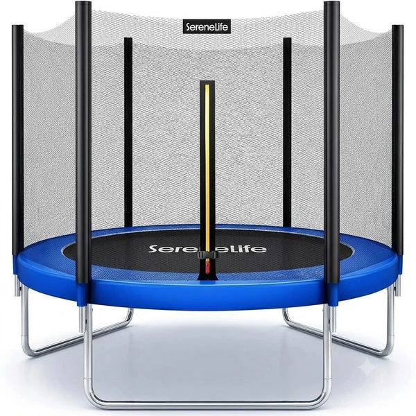 SereneLife 8FT 10FT 12FT 14FT Outdoor Trampoline for Kids – Recreational Backyard Trampoline with Curved Safety Poles.