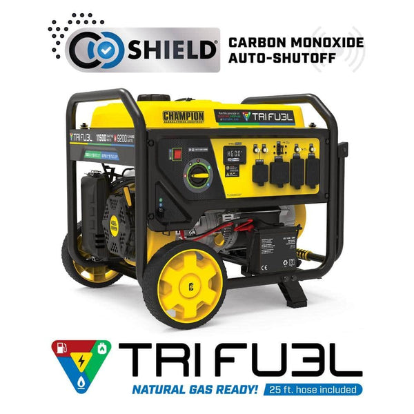 Champion Power Equipment 11,500/9200-Watt Electric Start Tri Fuel Portable Generator w/ Free 3-Year Warranty for Home.