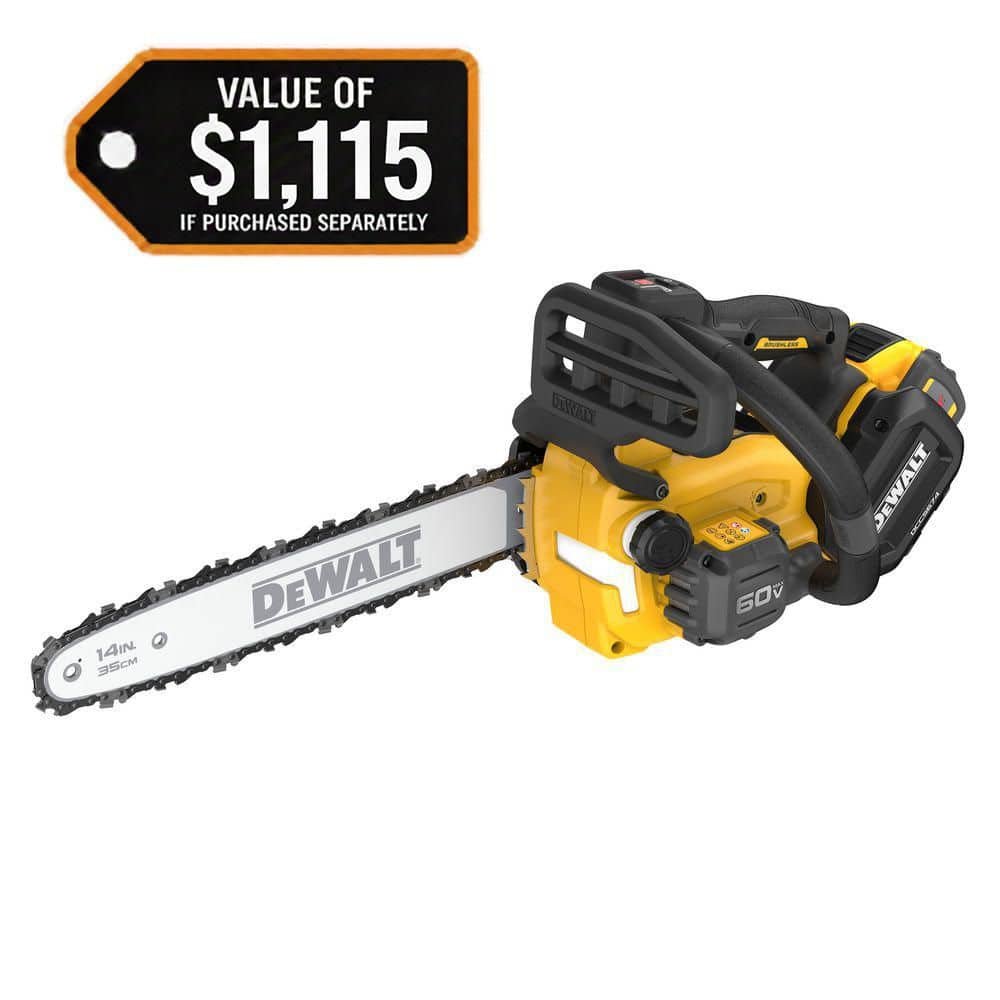 DEWALT FLEXVOLT 60V MAX 14 in. Brushless Cordless Battery Powered Top Handle Chainsaw Kit with (2) 3.0 Ah Batteries and.