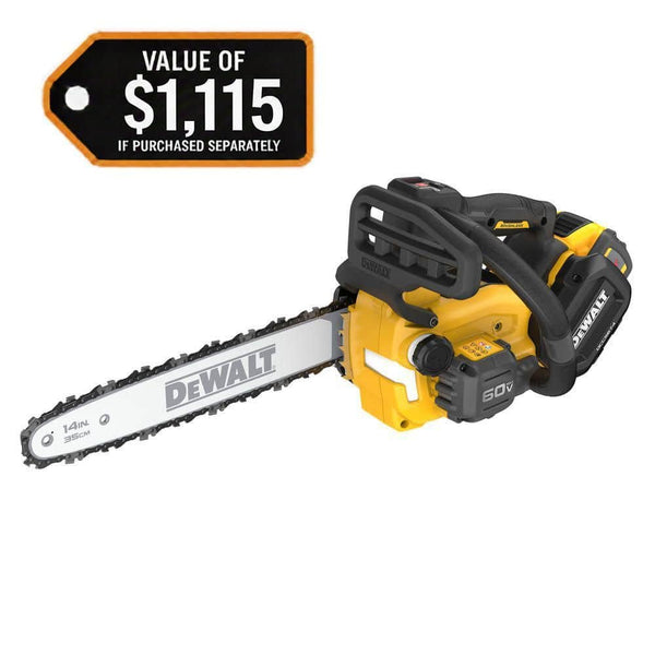 DEWALT FLEXVOLT 60V MAX 14 in. Brushless Cordless Battery Powered Top Handle Chainsaw Kit with (2) 3.0 Ah Batteries and.