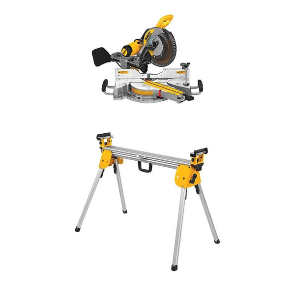 DEWALT 15 Amp Corded 12 in. Double Bevel Sliding Compound Miter Saw w/Blade Wrench, Material Clamp & Compact Miter Saw.
