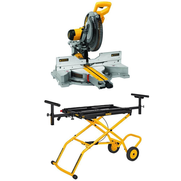 DEWALT 15 Amp Corded 12 in. Double Bevel Sliding Compound Miter Saw and 32-1/2 in. x 60 in. Rolling Miter Saw Stand.