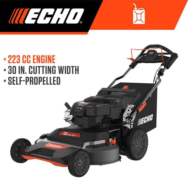 ECHO 30 in. 223 CC Briggs and Stratton Gas 3-in-1 Dual Twin Blade RWD Self-Propelled Wide Area Lawn Mower with.