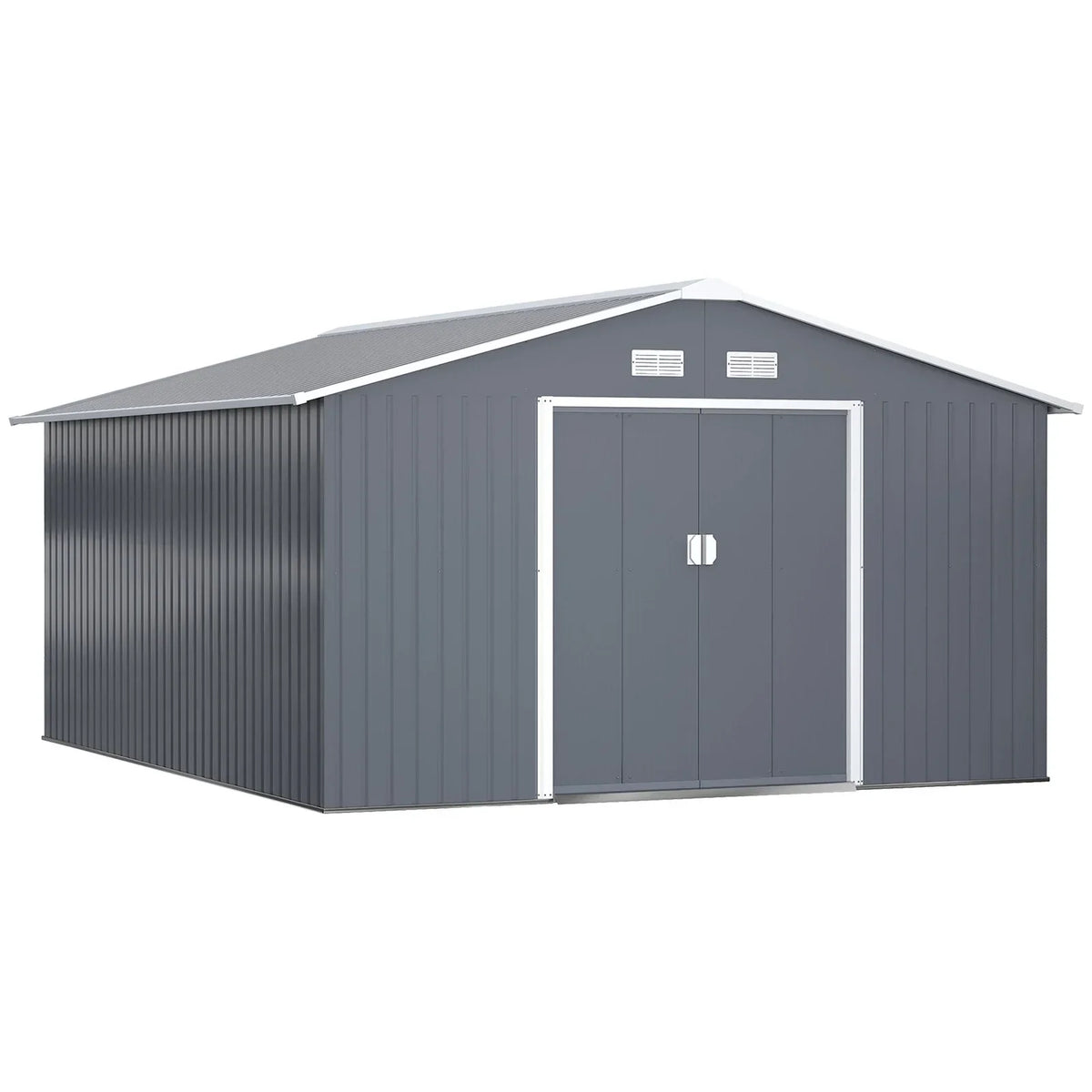 Outsunny Outdoor Storage Shed Dark Gray 11'×13' Galvanized Steel