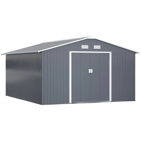Outsunny Outdoor Storage Shed Dark Gray 11'×13' Galvanized Steel