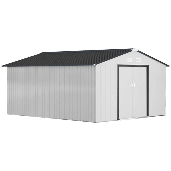 Outsunny Outdoor Storage Shed White 11'×13' Galvanized Steel