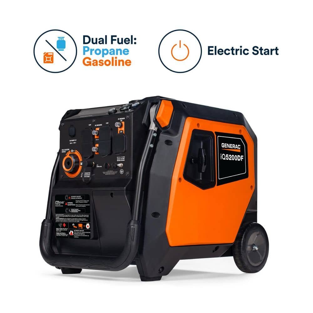 Generac 5200/3900-Watt Dual Fuel Inverter Generator, Fully Enclosed Case and Easy-To-Use Electric Start with Battery.