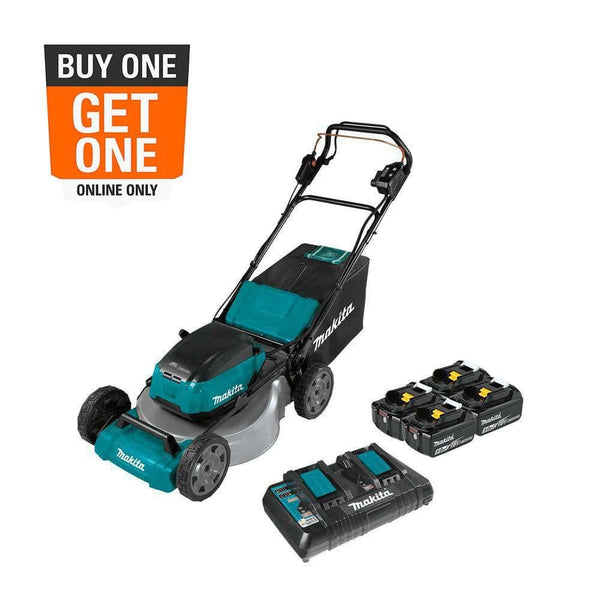 Makita 21 in. 18V X2 (36V) LXT Lithium-Ion Cordless Walk Behind Self Propelled Lawn Mower Kit with 4 Batteries (5.0 Ah).