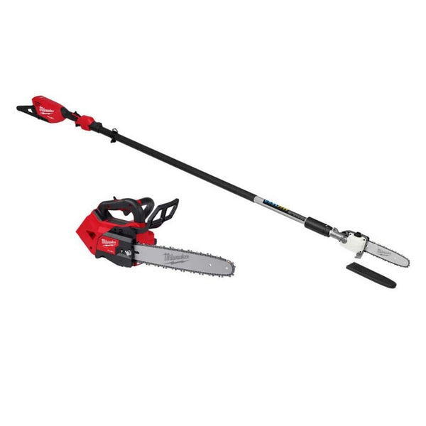 Milwaukee M18 FUEL 10 in 18V Lithium-Ion Brushless Cordless Battery Telescoping Pole Saw w/14 in Top Handle Chainsaw.