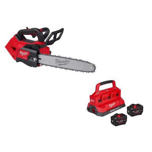 Milwaukee M18 FUEL 18V 14 in. Brushless Cordless Battery Top Handle Chainsaw w/ (2) 12.0 AH FORGE Battery, PACKOUT.