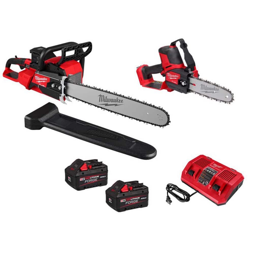 Milwaukee M18 FUEL 18V Brushless Cordless 20 in. Dual Battery Chainsaw Kit w/ 8 in. Mini Chainsaw, (2) 8.0 Ah.