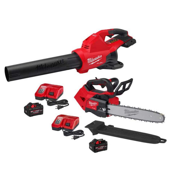 Milwaukee M18 FUEL Dual Battery 145 MPH 600 CFM 18V Brushless Cordless Blower w/ M18 14" Chainsaw Kit, M18 FORGE.