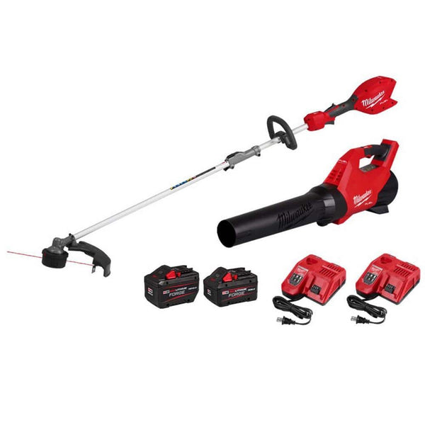 Milwaukee M18 FUEL 120 MPH 500 CFM 18V Brushless Cordless Battery Powered Blower Kit w/ String Trimmer, (2) Batteries.