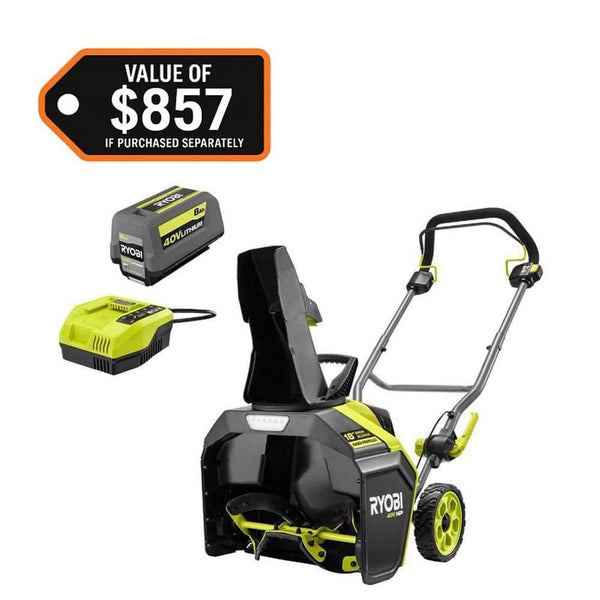 RYOBI 40V HP Brushless 18 in. Single-Stage Cordless Electric Auger Propelled Snow Blower with 8.0 Ah Battery and.