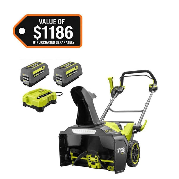 RYOBI 40V HP Brushless 21 in. Single-Stage Cordless Electric Auger Propelled Snow Blower with (2) 8.0 Ah Batteries &.