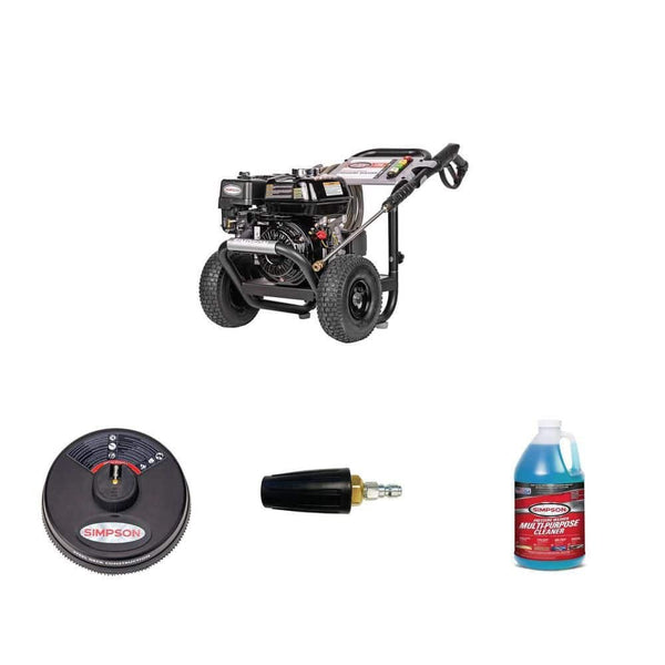 SIMPSON 3300 PSI 2.5 GPM Gas Pressure Washer with HONDA GX200, 15 in. Surface Cleaner, Turbo Nozzle and 1 Gal. Cleaner.