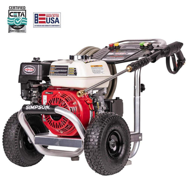 SIMPSON 3600 PSI 2.5 GPM Gas Pressure Washer, Honda GX200 Engine and Aluminum Frame, Commercial Cold Water Power Washer.