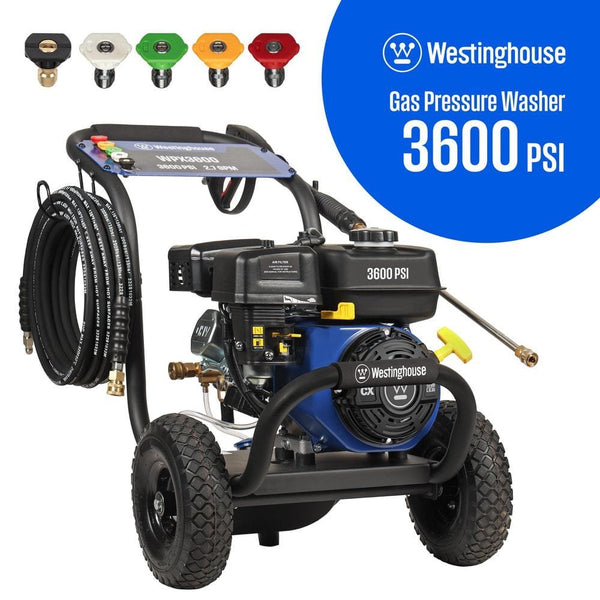 Westinghouse 3600 PSI 2.7 GPM 212cc Gas Powered Triplex Pump Cold Water Pressure Washer with 5-Quick Connect Nozzles.